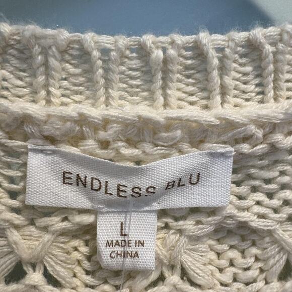 NWT Endless Blu Sweater Women Large Ivory Taupe Button Cardigan Chunky Knit - Picture 2 of 14